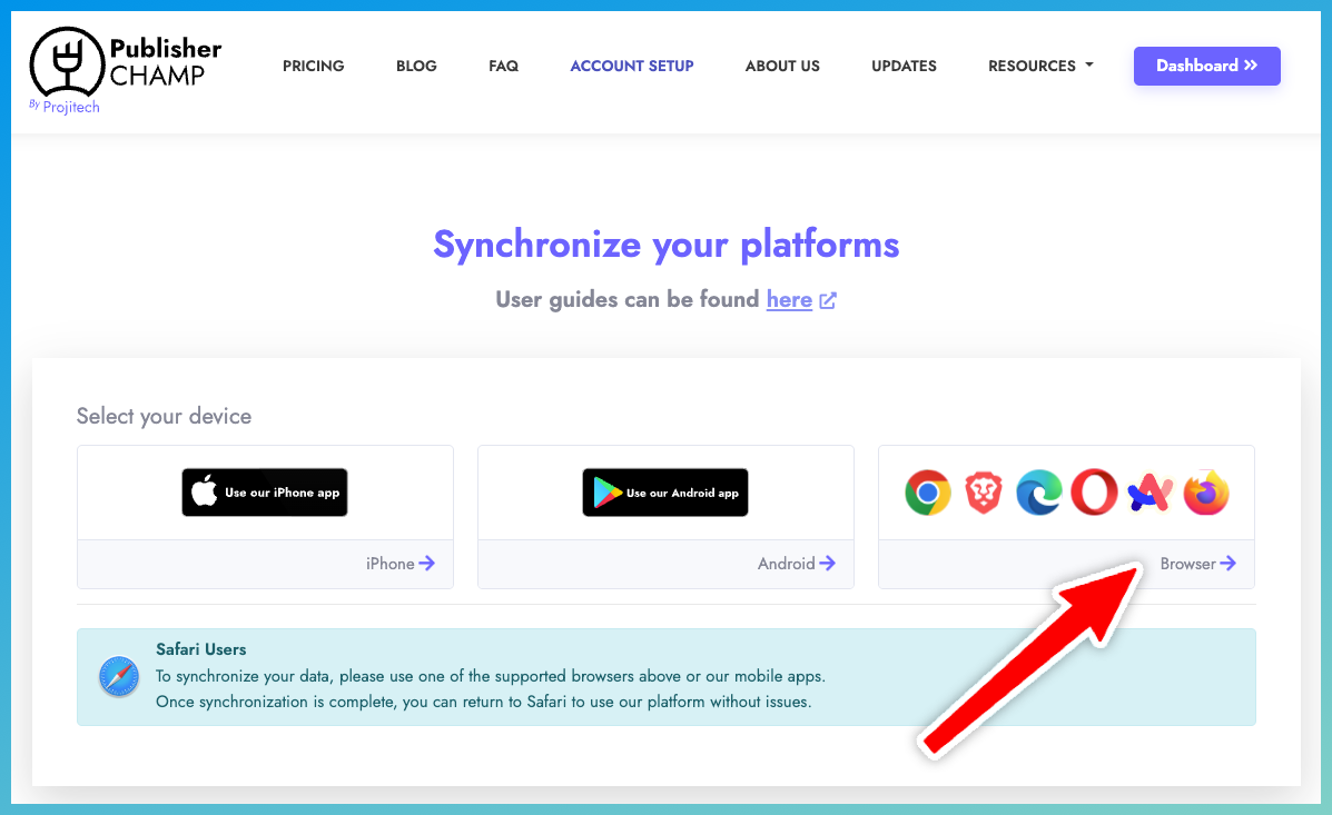 Locate the browser setup