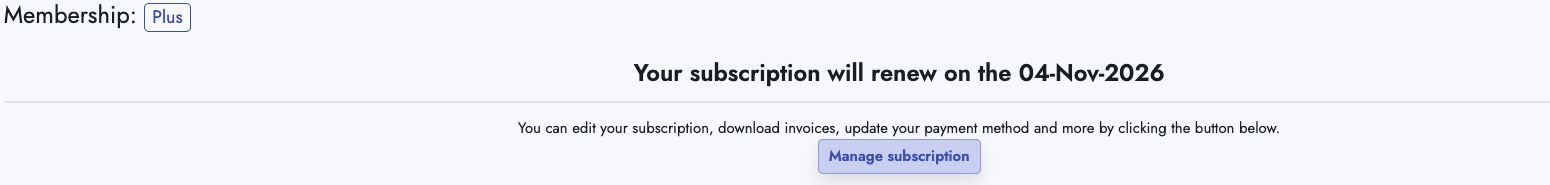 Manage subscription button on Membership page
