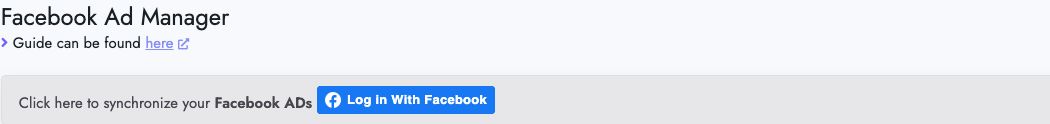 Facebook login button on Ad manager page
