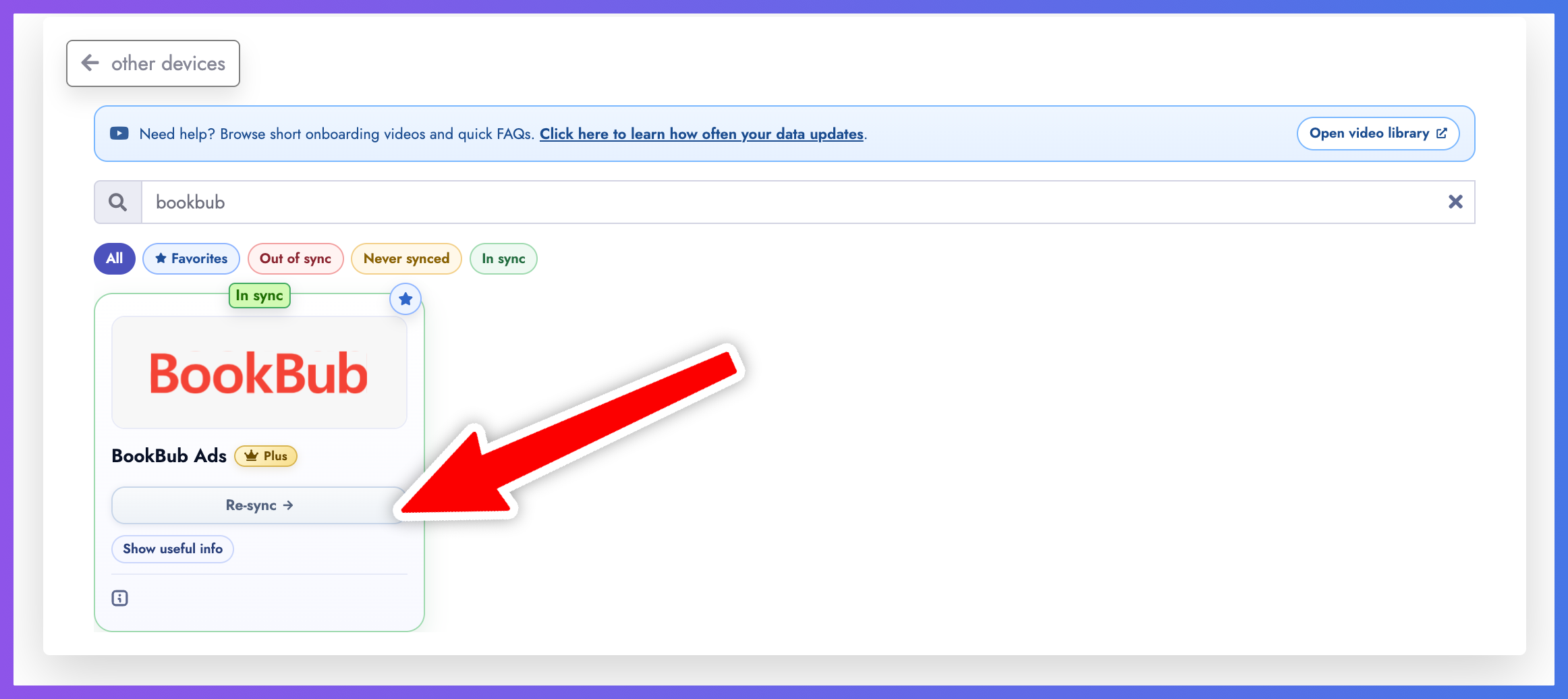 Click the BookBub Ads synchronize button