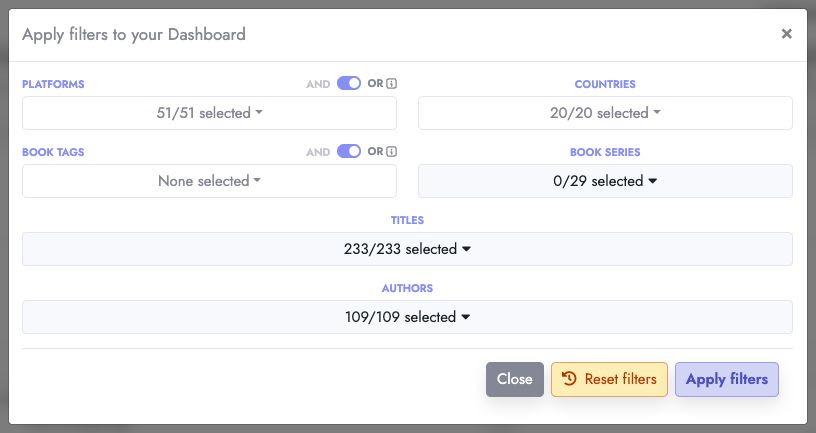 Platforms in the Dashboard filters window