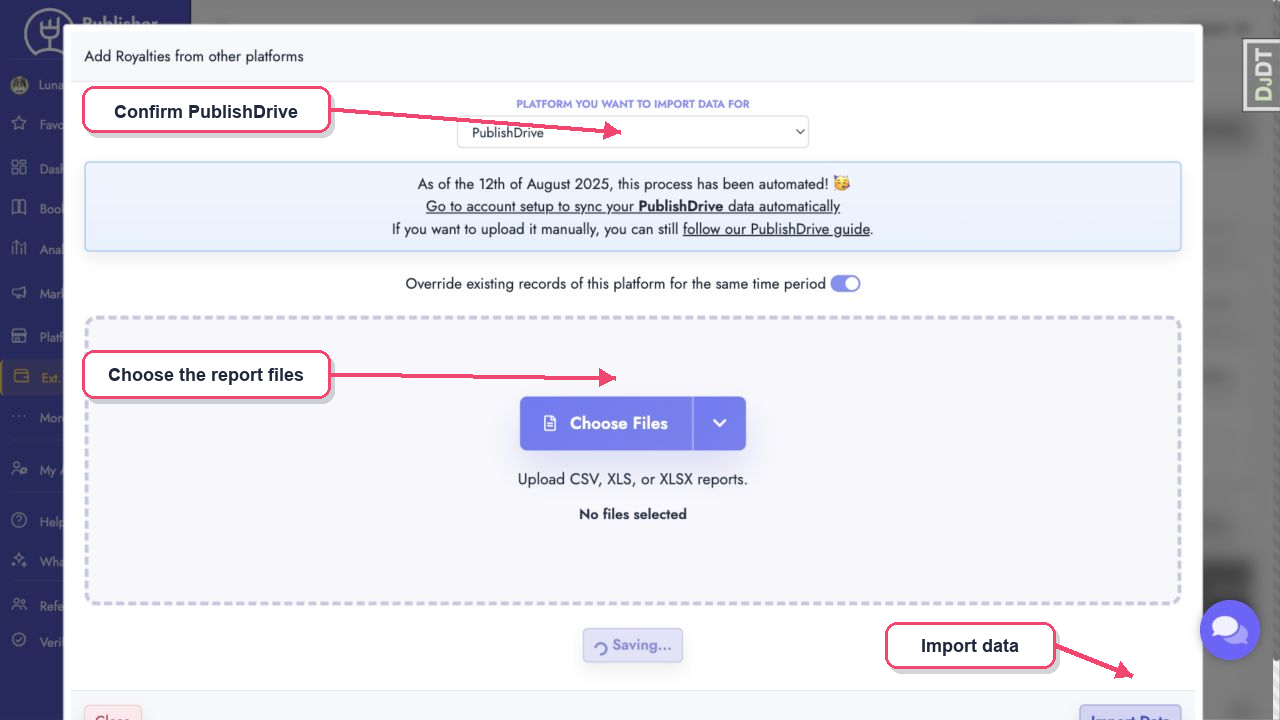 Upload PublishDrive data file