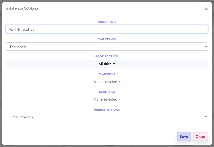 Example monthly royalty widget configuration before saving
