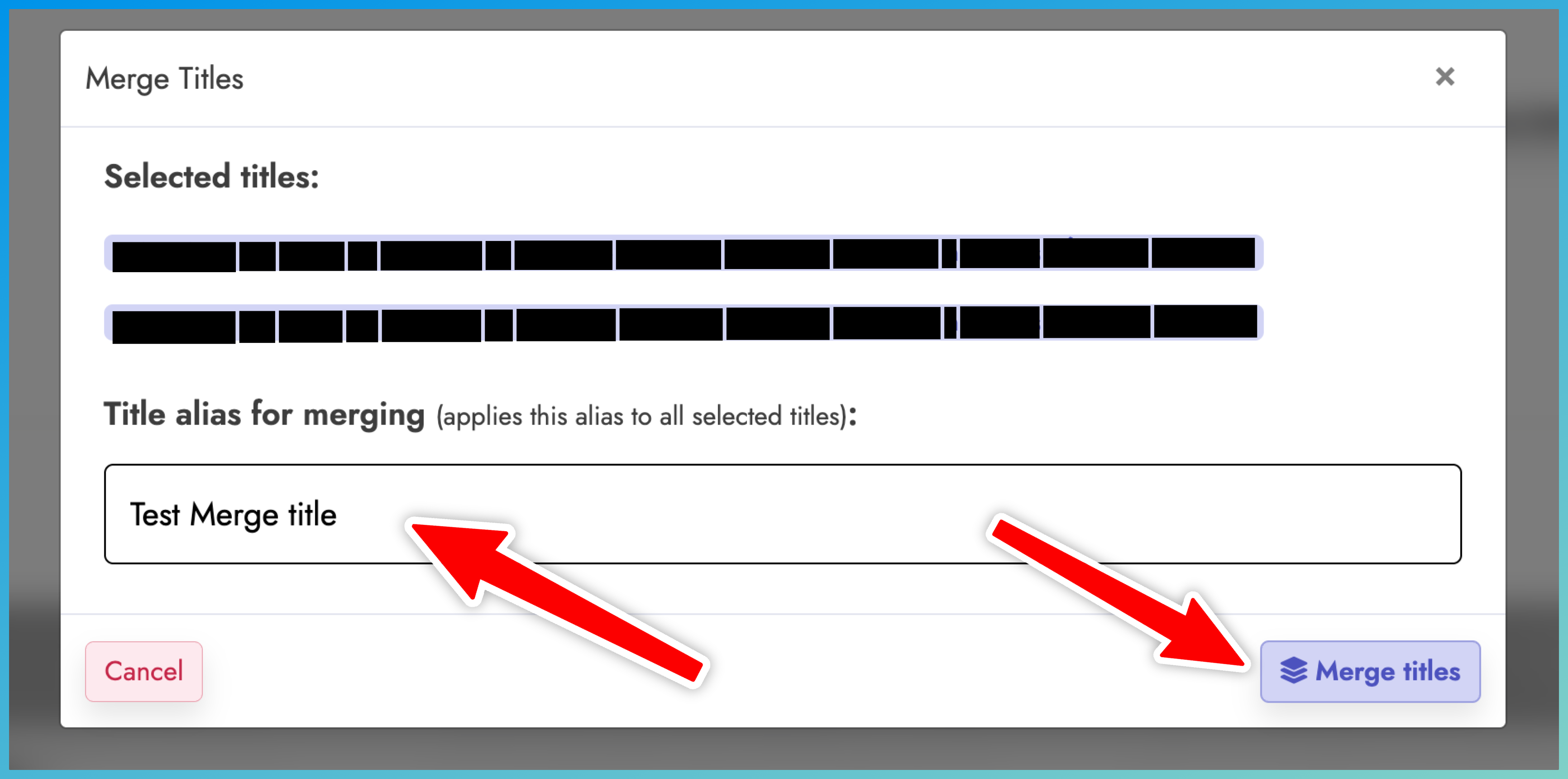 Merge titles modal