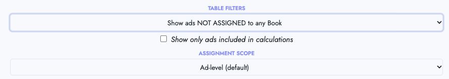 Example filter showing ads unassigned to a book