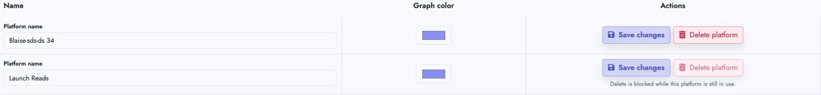 Edit custom platform name and color