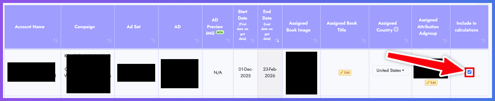 Include in calculations checkbox