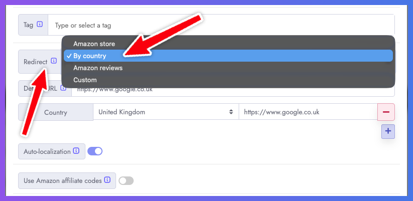 By country redirect option