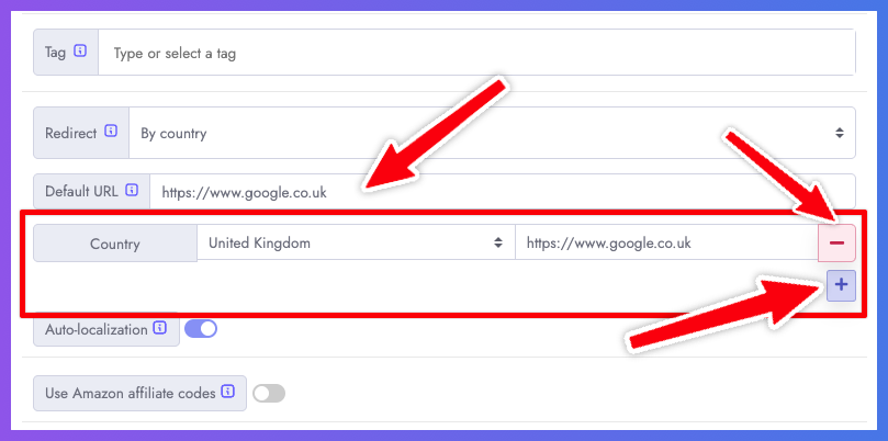 By country redirect URL setup