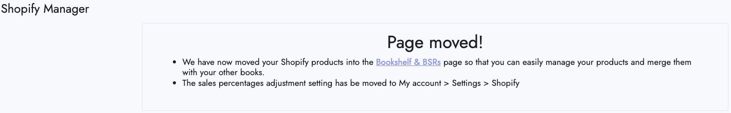 Shopify Manager directs users to Bookshelf