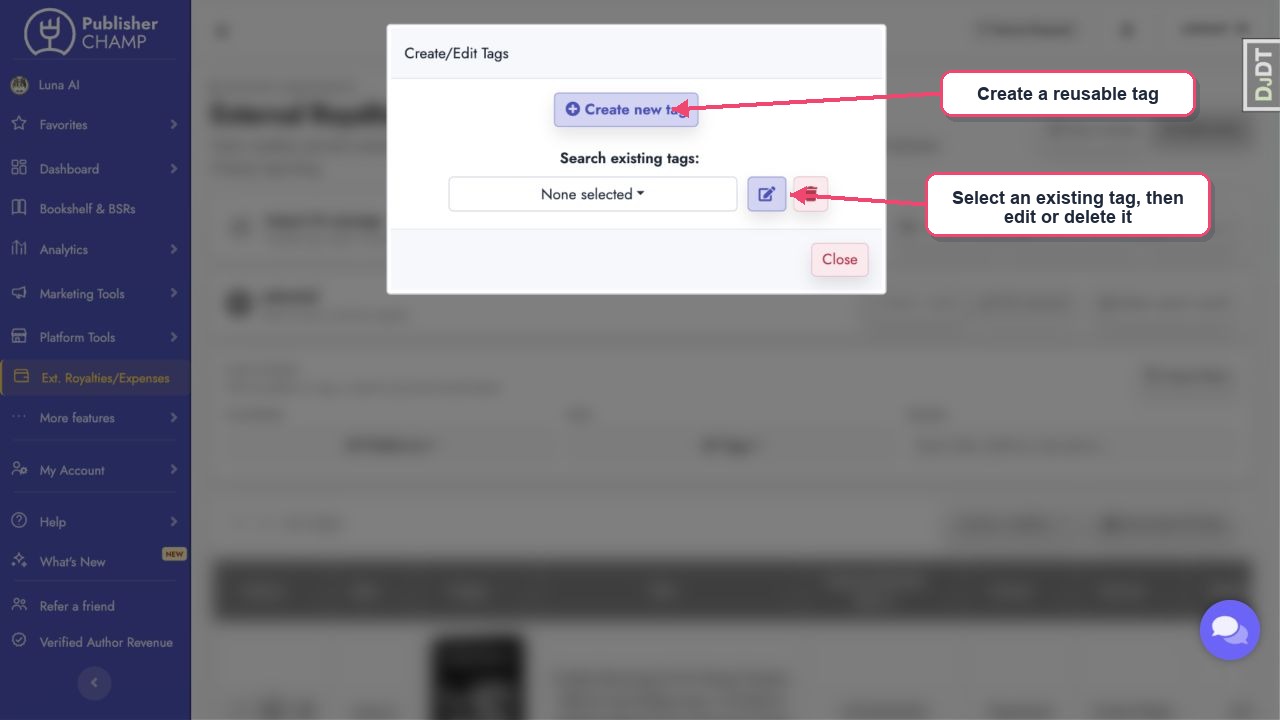 Create, edit, or delete tags for external entries
